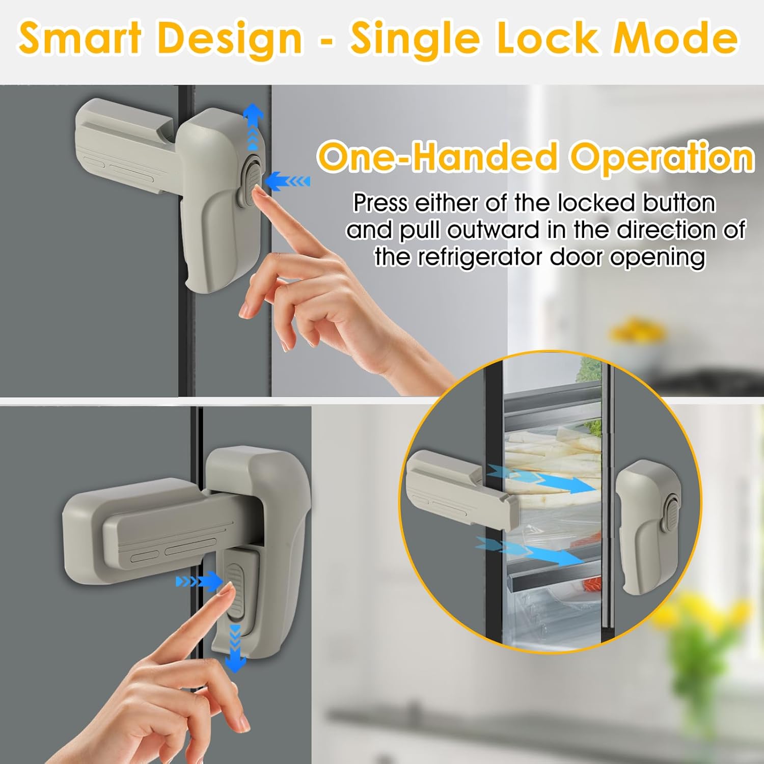Fridge Lock for Kids - Refrigerator Lock & Freezer Lock, 2-Pack Dual Mode, Child Proof, 2 Extra Adhesive Fridge Child Lock to Keep Fridge/Freezer Door Closed - Keep Toddlers & Pets Safe(Gray)
