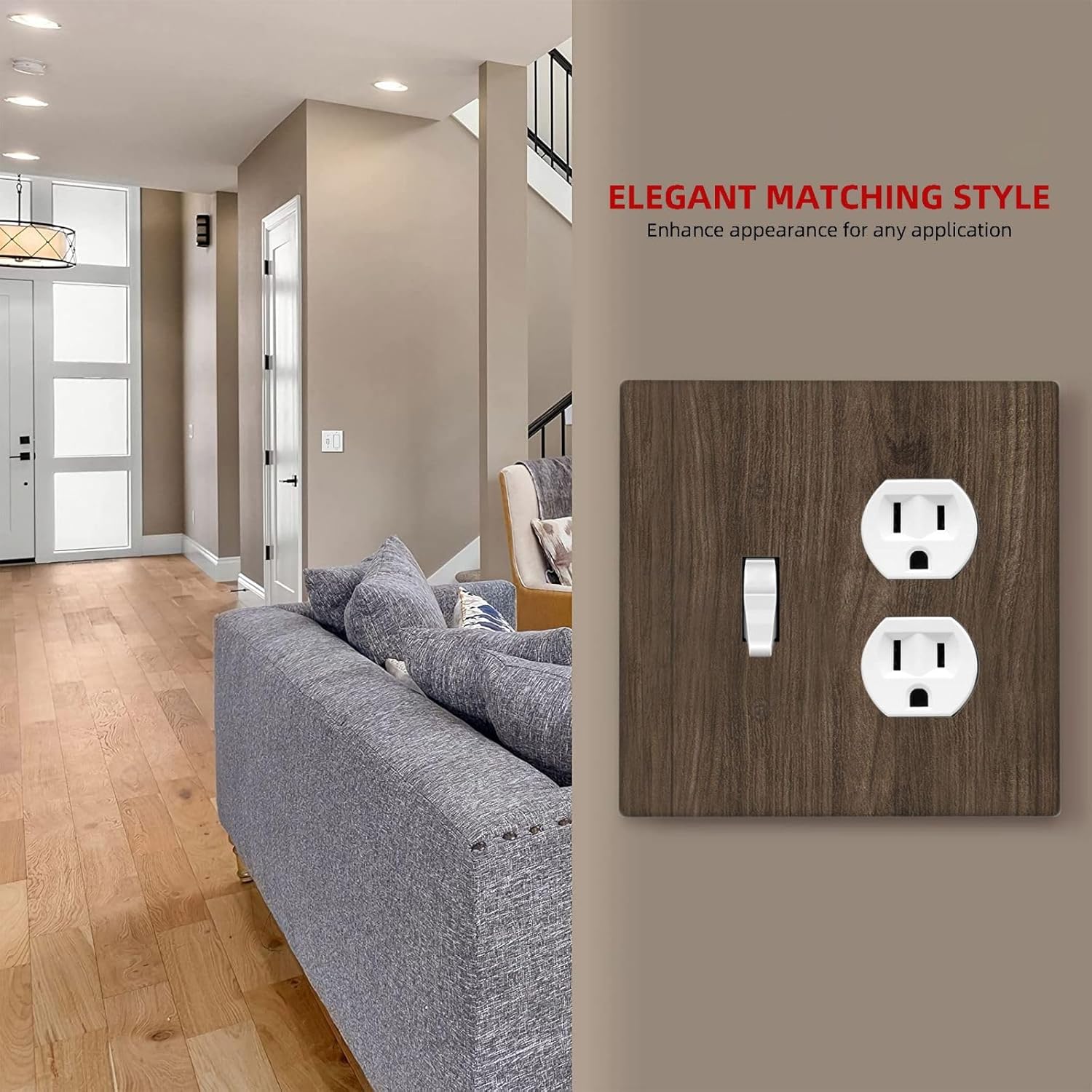Outlet Covers Rustic Walnut Wood Grain 1 Toggle 1 Duplex Switch Plate Covers Electrical Light Switch Cover Plate Decorative Wall Plate Socket Cover for Farmhouse Cabin Decor