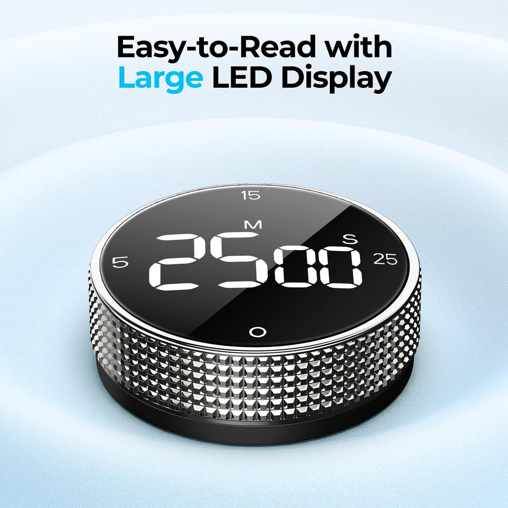 USB Rechargeable Magnetic Kitchen Timer for Cooking, Building 800mAh Battery Large Display Digital Countdown Timer, 3 Preset 5/15/25 Mins Loud Alarm for Baking Grilling Studying - Silver