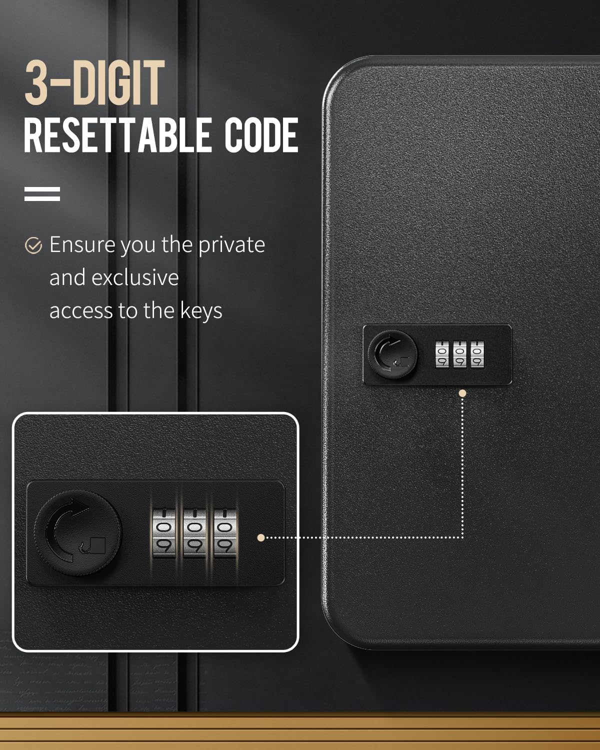 Uniclife 48 Position Key Cabinet with Combination Lock Resettable Black Digital Security Storage Box Steel Key Organizer with Colorful Key Tag Labels Stickers and Hooks