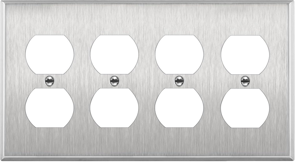 ENERLITES Duplex Receptacle Stainless Steel Wall Plate, Metal Corrosive Resistant Cover for Electrical Socket Receptacles, 4-Gang 4.50" x 8.19", 7724, 430 Stainless Steel, UL Listed, Silver