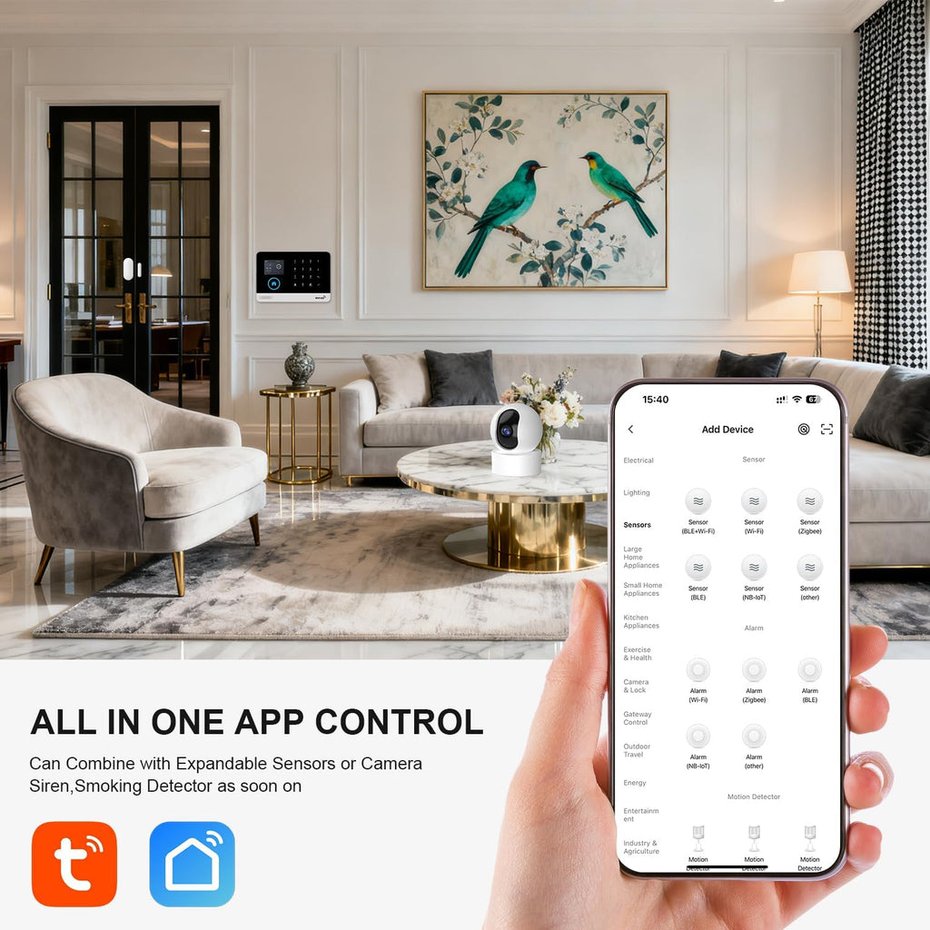 LWOHSI Wireless Home Alarm Camera System,Smart Home Security Systems with T53 HD Camera,Phone APP Alert,Door/Window Sensors,SOS Button,Compatible with Alexa for Home,Apartment,No Contract Fee