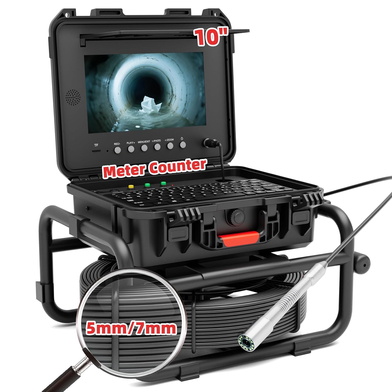 Sanyipace Sewer Camera 165FT/50M with 512Hz Transmitter, Self-Leveling, Distance Counter, Plumbing Inspection Camera with Microphone Speaker Audio Video Record, 32GB TF Card, Pipe Pulley (7mm Cable)