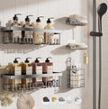 Veken Adhesive Shower Caddy 5-Pack,Heavy Weight Bearing,Large Wall Mounted Shower Shelves Rack,Organizer Storage Accessories with Soap Dish&Toothbrush Holder,Ideal for Bathroom,Home&Kitchen,Silver