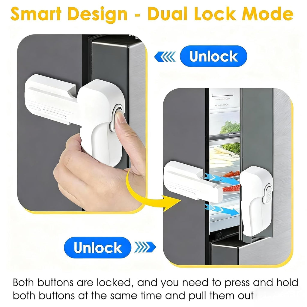 Fridge Locks for Kids - Fridge Lock & Refrigerator Lock, 2-Pack Dual Mode Child Proof Safety Lock, No-Drill 2 Extra Adhesive Freezer Lock & Freezer Door Latches to Keep Toddlers Safe (White)