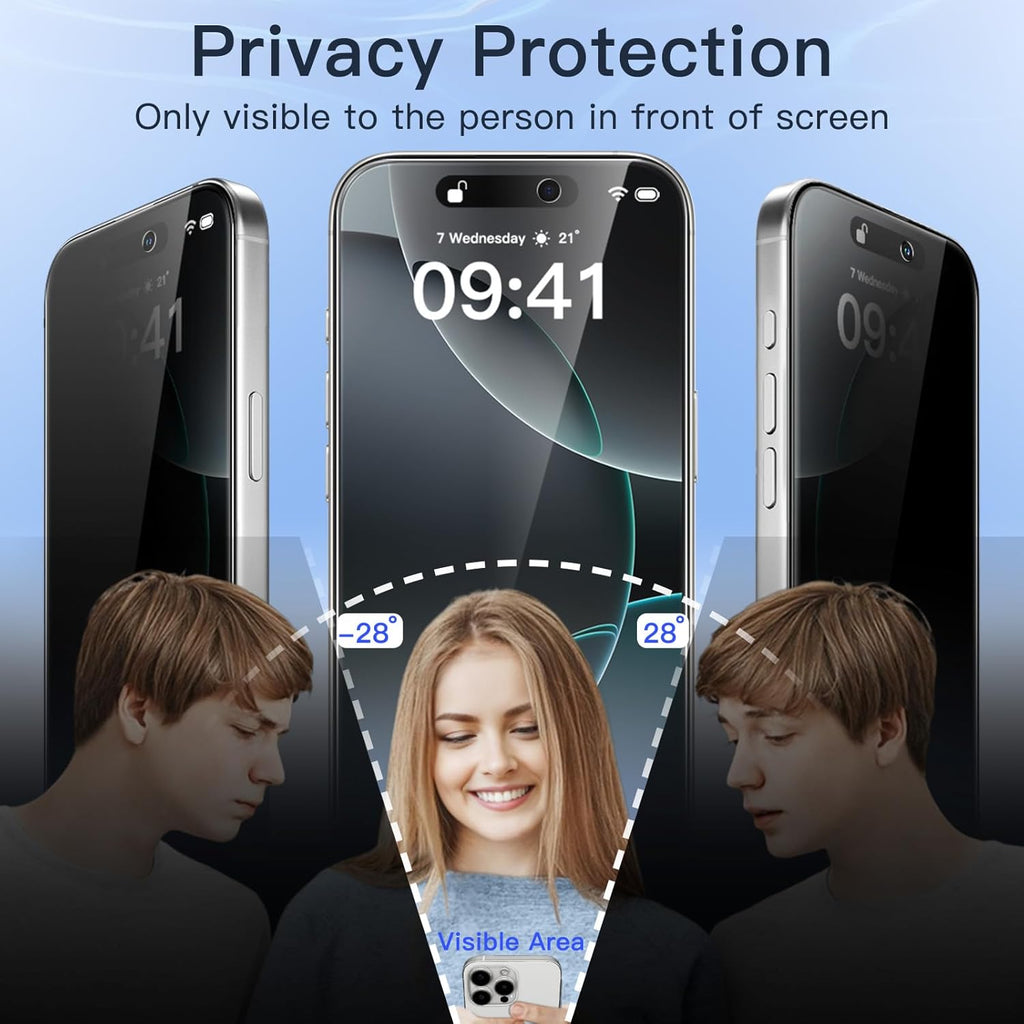 JETech Privacy Screen Protector for iPhone 16 Pro 6.3-Inch with Camera Lens Protector, Anti-Spy Tempered Glass Film, Easy Installation Tool, 2-Pack Each