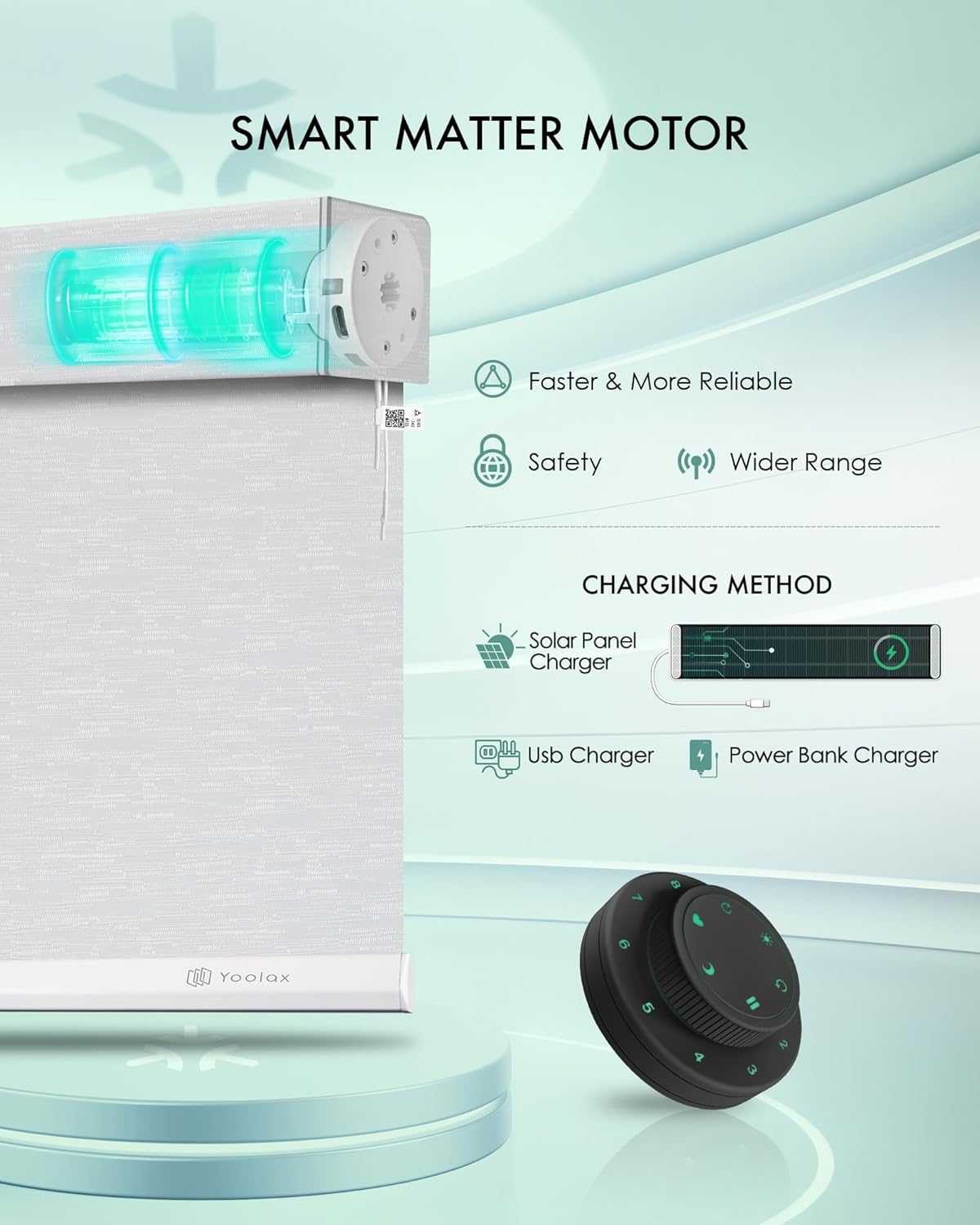 Yoolax Smart Blinds, Motorized Matter Roller Shades Blackout Automatic Blinds for Windows Motorized Shades Compatible with Alexa, Google Home, Homekit(Blackout Jacquard White)