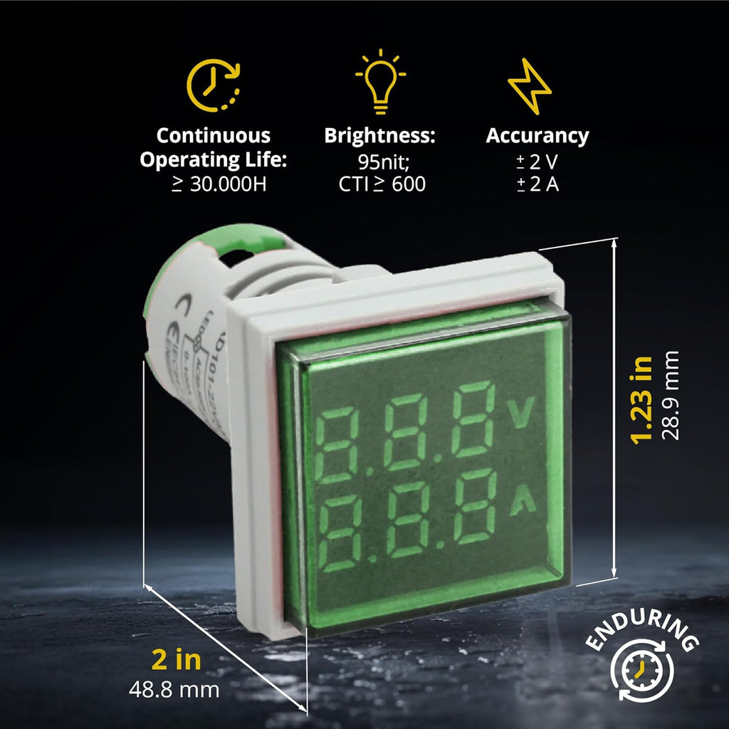 LED Voltage Display Panel Mount Volt Amp Meter, AD101-22VAMS 22mm Square Voltmeter and Ammeter, AC50-500V Voltage and 0-100A Current Meter, Green (3 Pack)