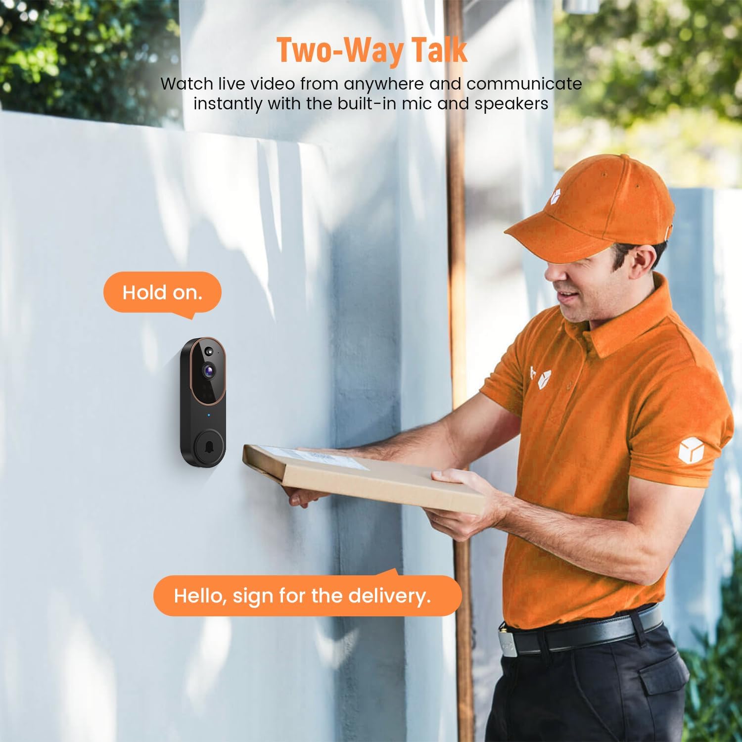 1080p Wireless Video Doorbell Camera, AI Human Detection, Live View, Night Vision, Cloud Storage, 2.4G WiFi, Battery Powered, Indoor Outdoor Surveillance (Comes with Doorbell Receiver)