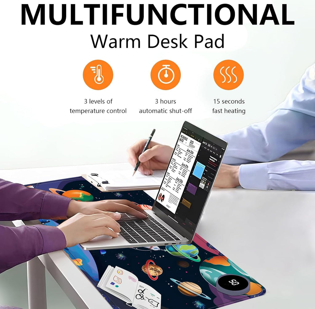 Heated Mouse Pad with 3 Levels Heated & 3 Hours Auto Shut-Off Mouse Pad for Warming Hands in Office Home, 23.6" x 14.2"Large Safe Desk Mat Hand Warmer，Cute Astronaut