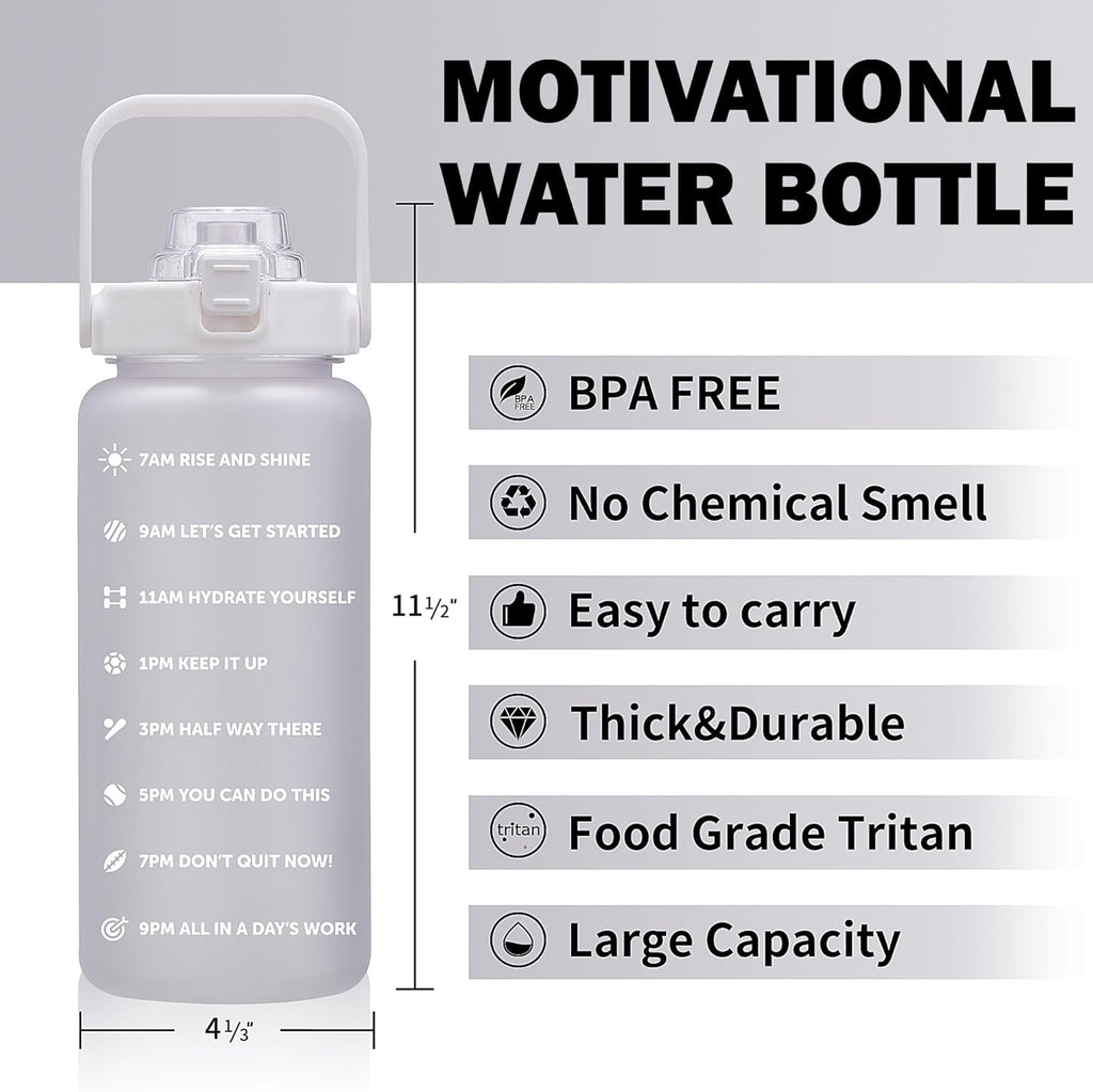 64oz,100oz,128oz Large Motivational Water Bottle with Time Marker, Leakproof & BPA Free Half Gallon Big Water Bottle with Straw Handle Tritan Frosted Water Jug for Gym,Fitness,Outdoor Sports