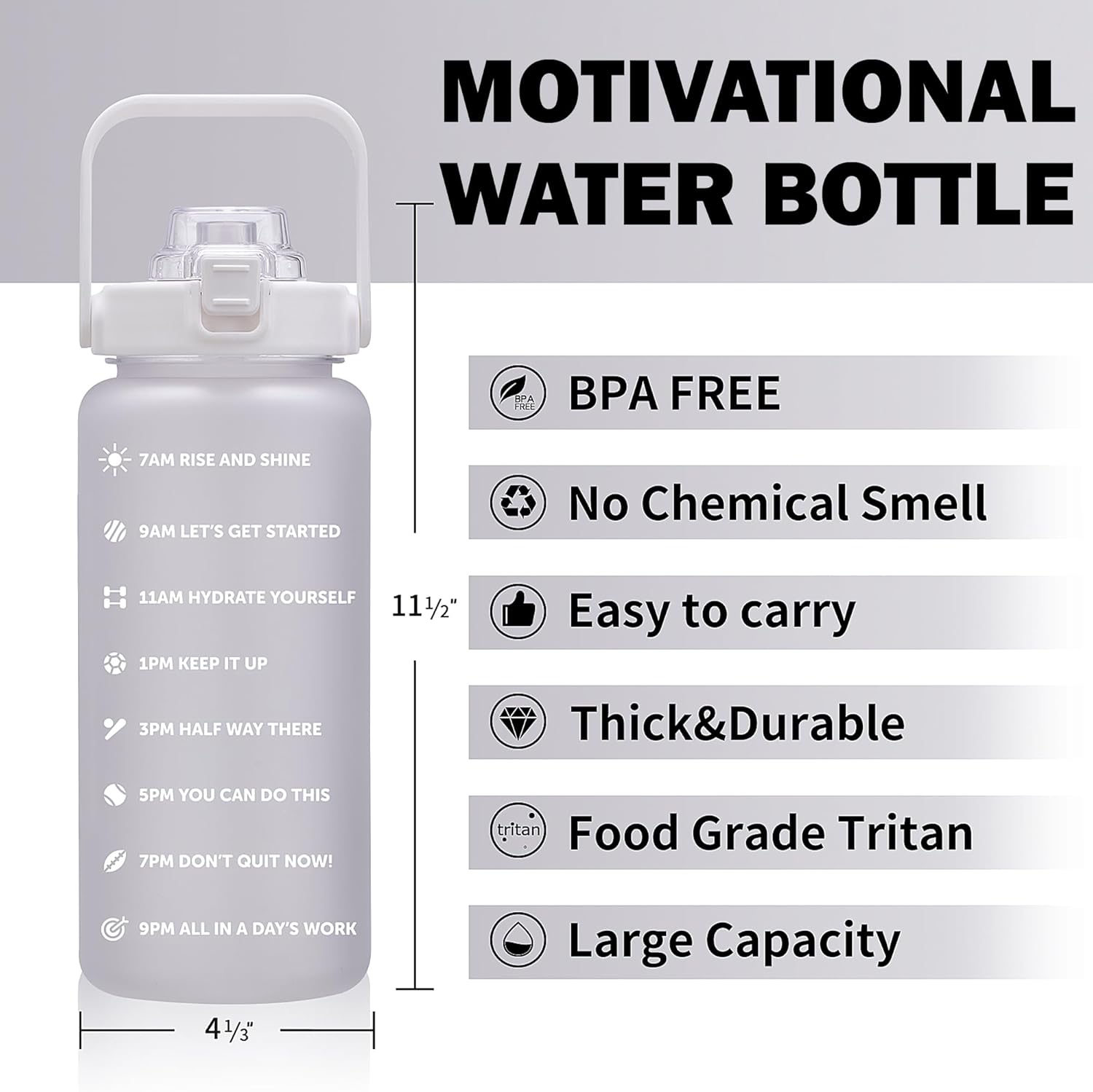 64oz,100oz,128oz Large Motivational Water Bottle with Time Marker, Leakproof & BPA Free Half Gallon Big Water Bottle with Straw Handle Tritan Frosted Water Jug for Gym,Fitness,Outdoor Sports