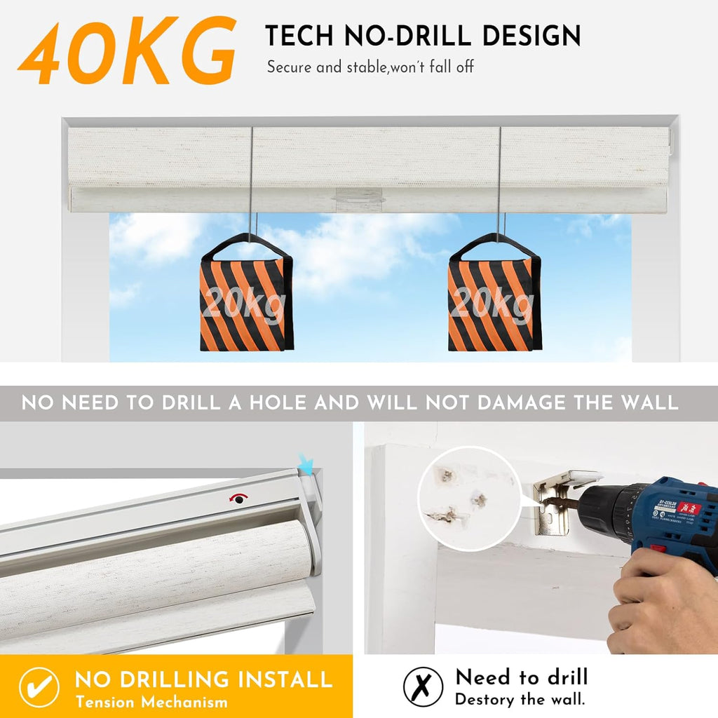 Persilux Smart Motorized Blinds with Remote, No Drill Automatic Roller Shades for Indoor Windows, Light Filtering Linen Fabric, Electric Blinds for Windows, Texture Cream 1703, Custom Size