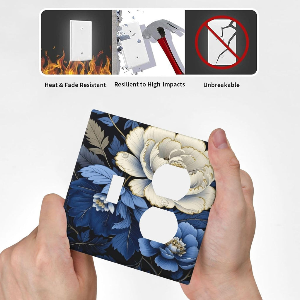 Decorative Outlet Covers Rustic Blue White Flowers Big Floral 2 Gang Wall Plate Single Toggle Duplex Light Switch Cover Switch Plate Covers Faceplate for Bedroom Home Decor