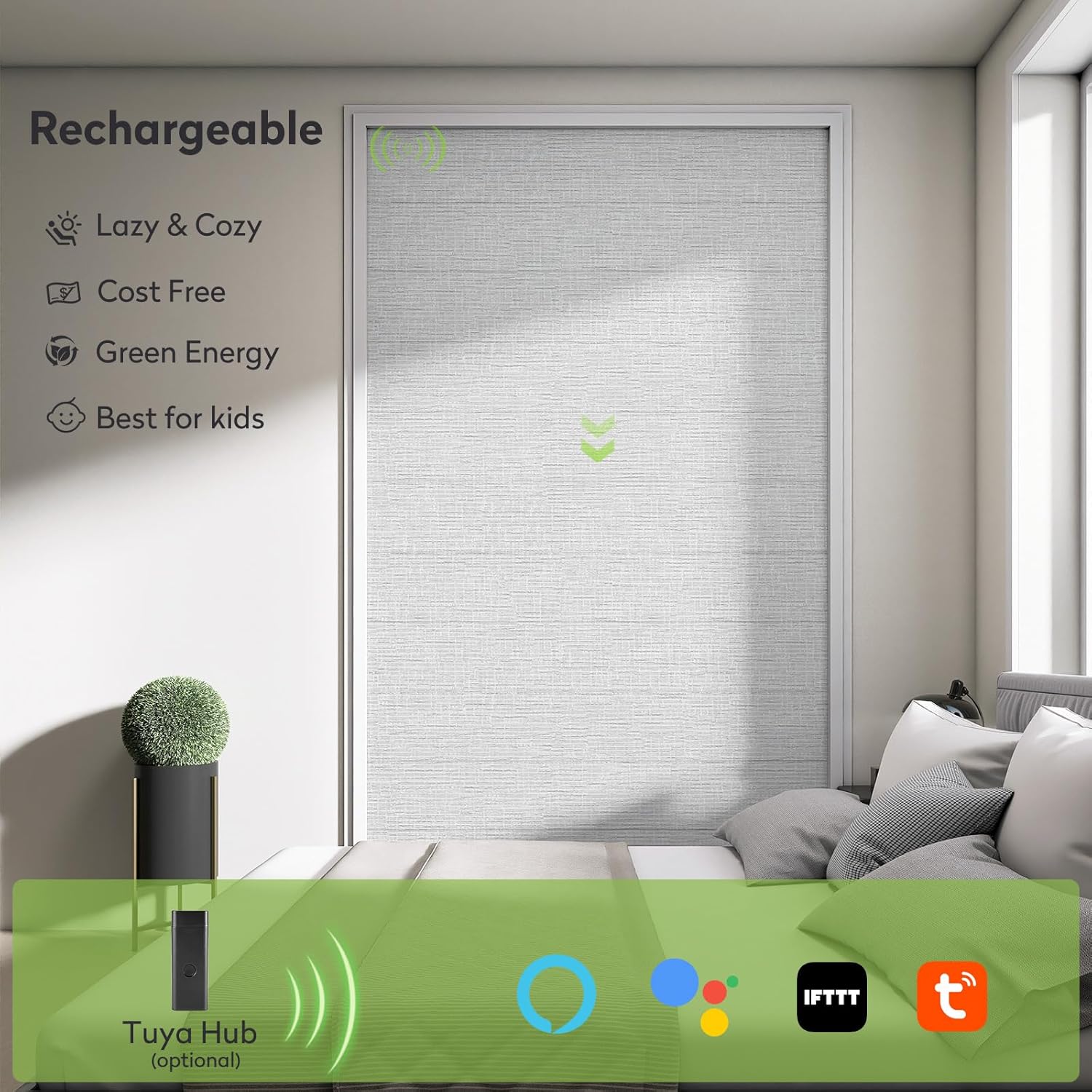 ZSTARR Smart Roman Shades Rechargeable Motorized Blinds with Remote Full Blackout Roman Window Shades Plain Fold Soft for Doors Bedroom, Custom Size (Gray)