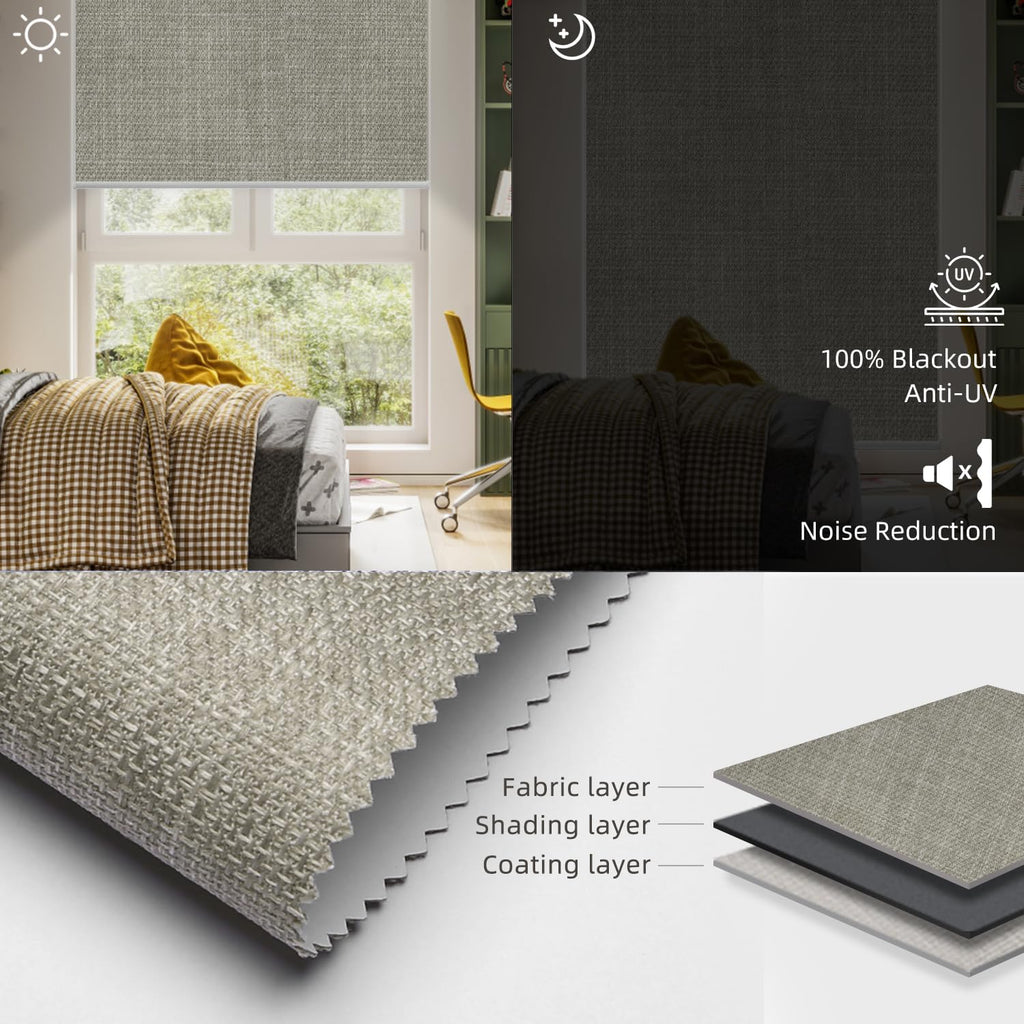 SmartWings Motorized Roller Shades Work with Homekit, Alexa Google, 100% Blackout Smart Blinds for Windows, Cordless Remote Control Window Shades, Vigor Sage, Customized Size