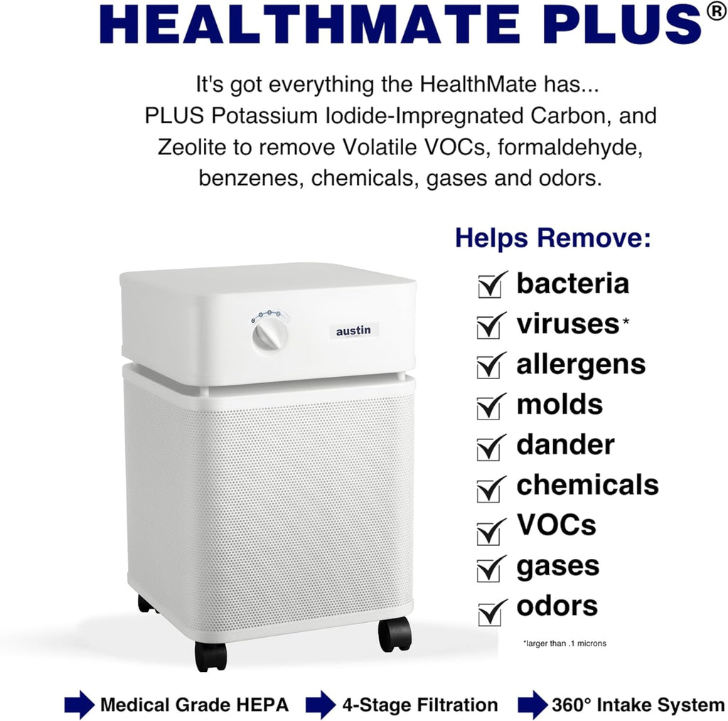 Austin Air HealthMate Plus Air Purifier - Advanced 4- Stage Filtration Air Purifiers For Home with Activated Carbon & Zeolite - Ideal as Air Purifiers for Bedroom or any Large room, Model B450