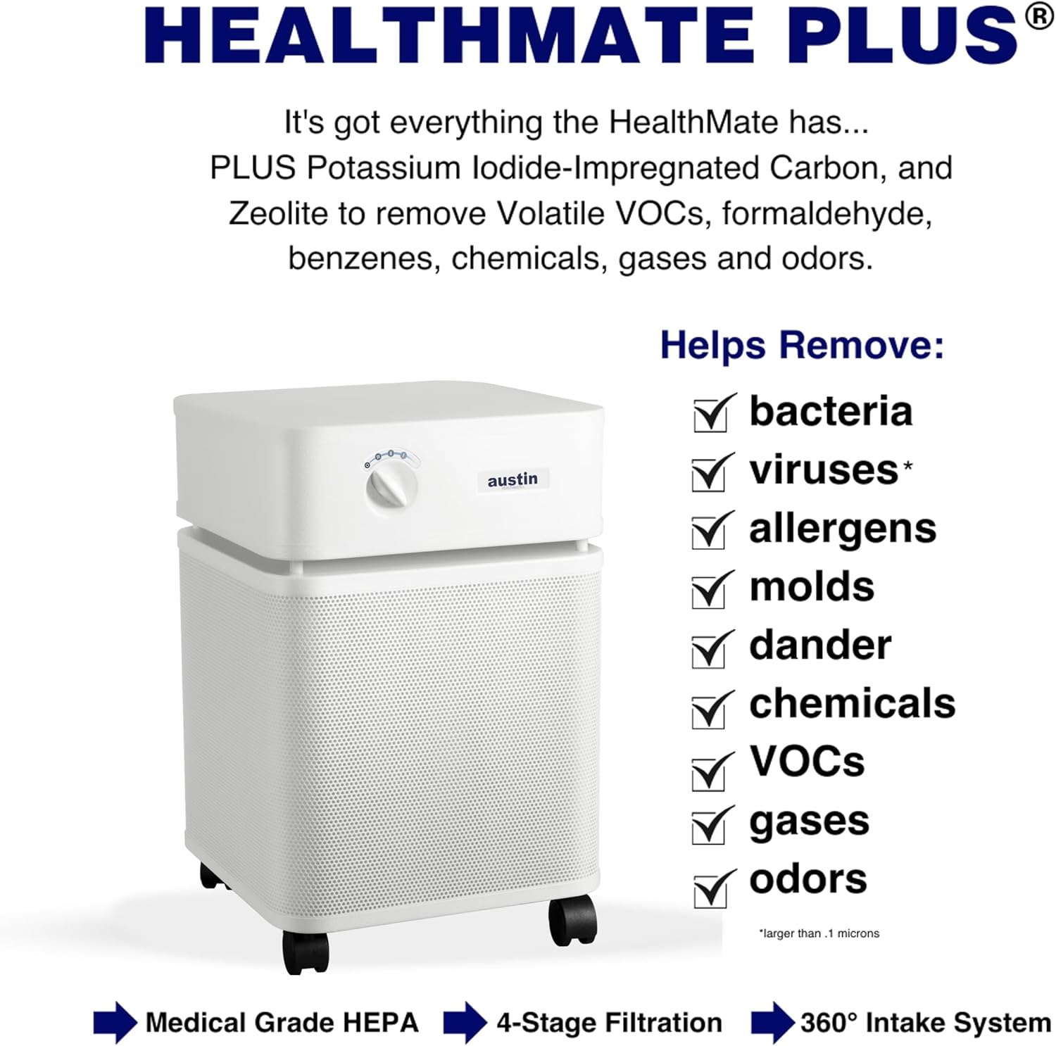 Austin Air HealthMate Plus Air Purifier - Advanced 4- Stage Filtration Air Purifiers For Home with Activated Carbon & Zeolite - Ideal as Air Purifiers for Bedroom or any Large room, Model B450