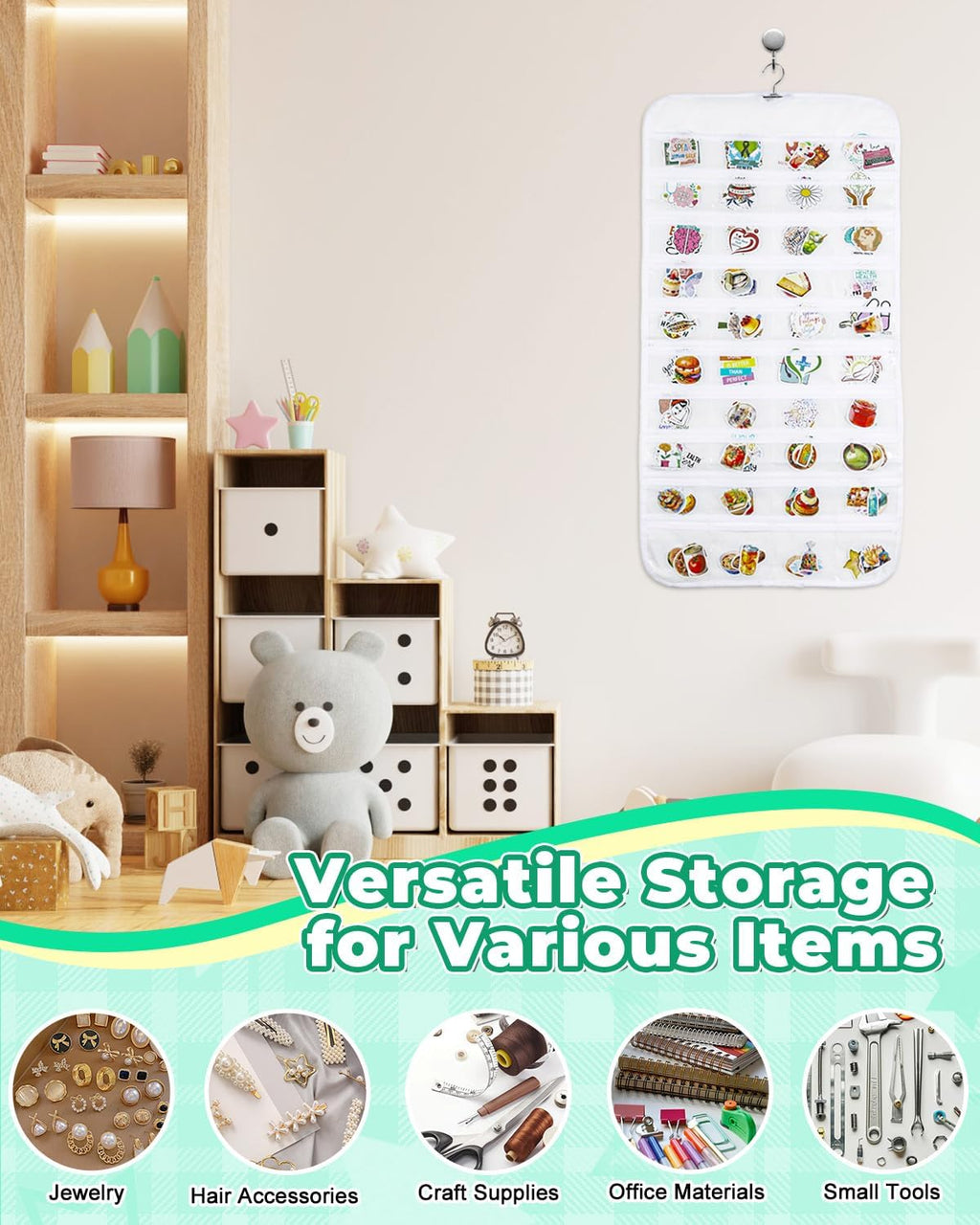 UCEC 2Pack Hanging Sticker Display Stand Double-Sided 80 Pocket Hanging Sticker Holder Organizer with Transparent Pockets, Portable Sticker Store for Classroom, Vendors, and Jewelry Organizer (White)