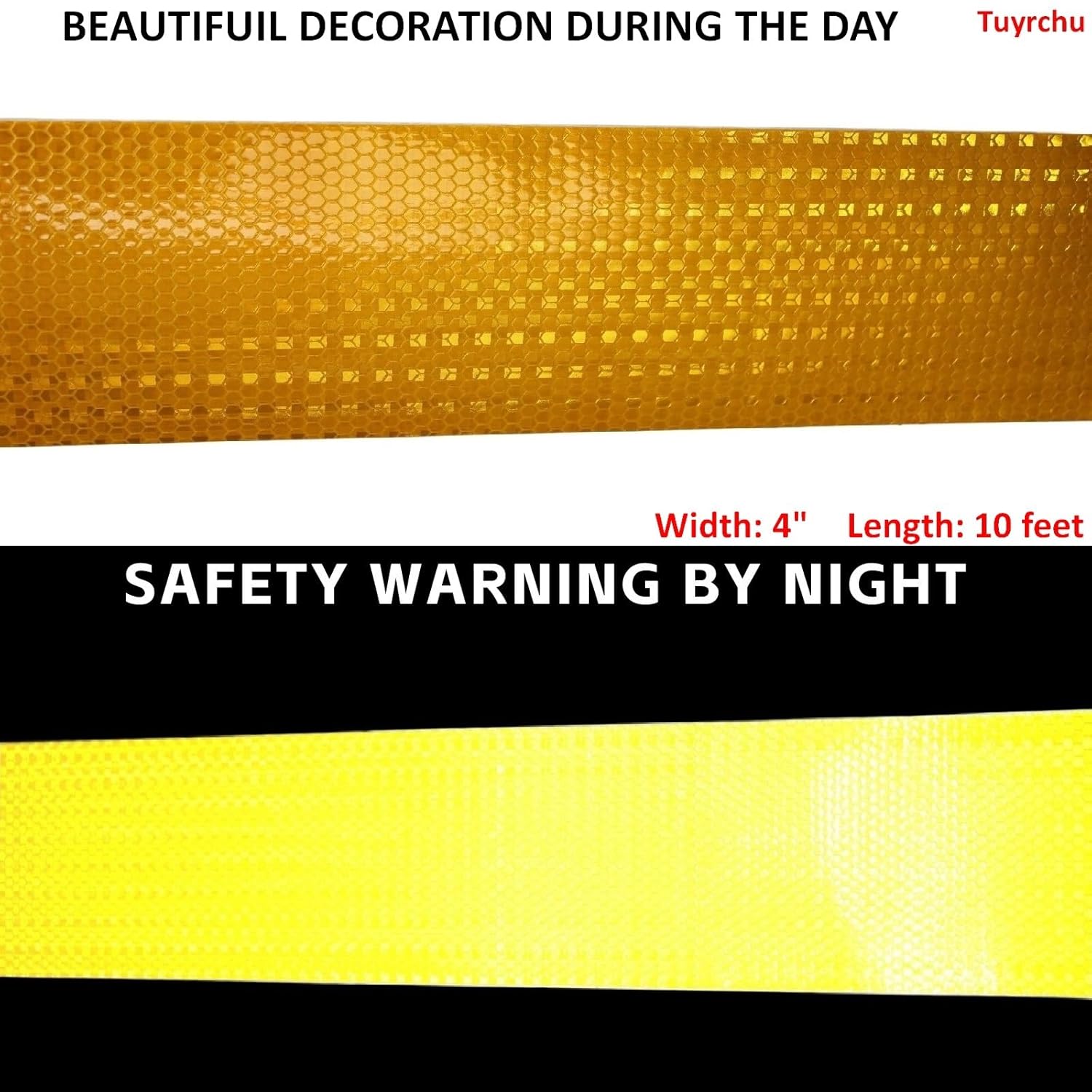 Yellow Reflective Tape 4 inch, Outdoor Waterproof High Visibility Warning Industrial Marking Tape, Safety Stickers (11 feet)