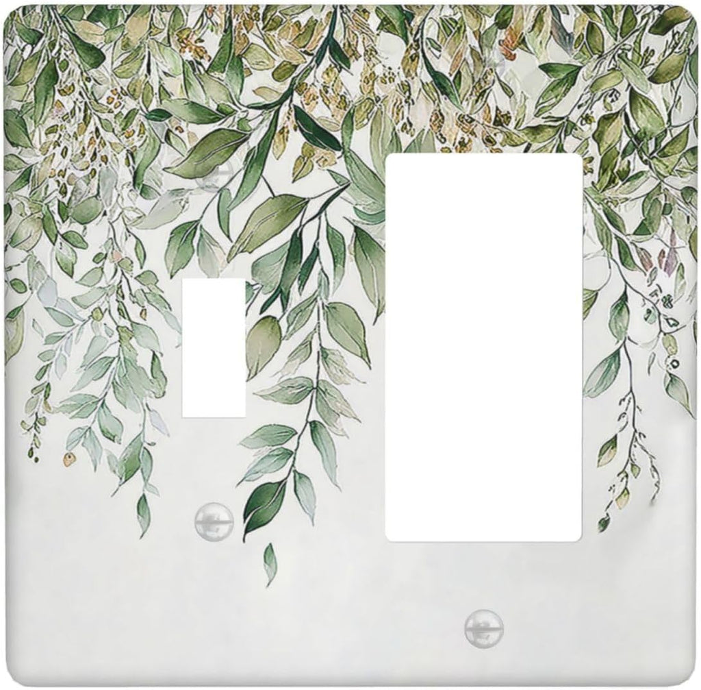 Outlet Covers Sage Green Eucalyptus Watercolor Plant Leaves 1 Toggle 1 Rocker Combination Decorative Wall Plate Electrical Switch Plates Light Switch Cover Plate for Bedroom Bathroom