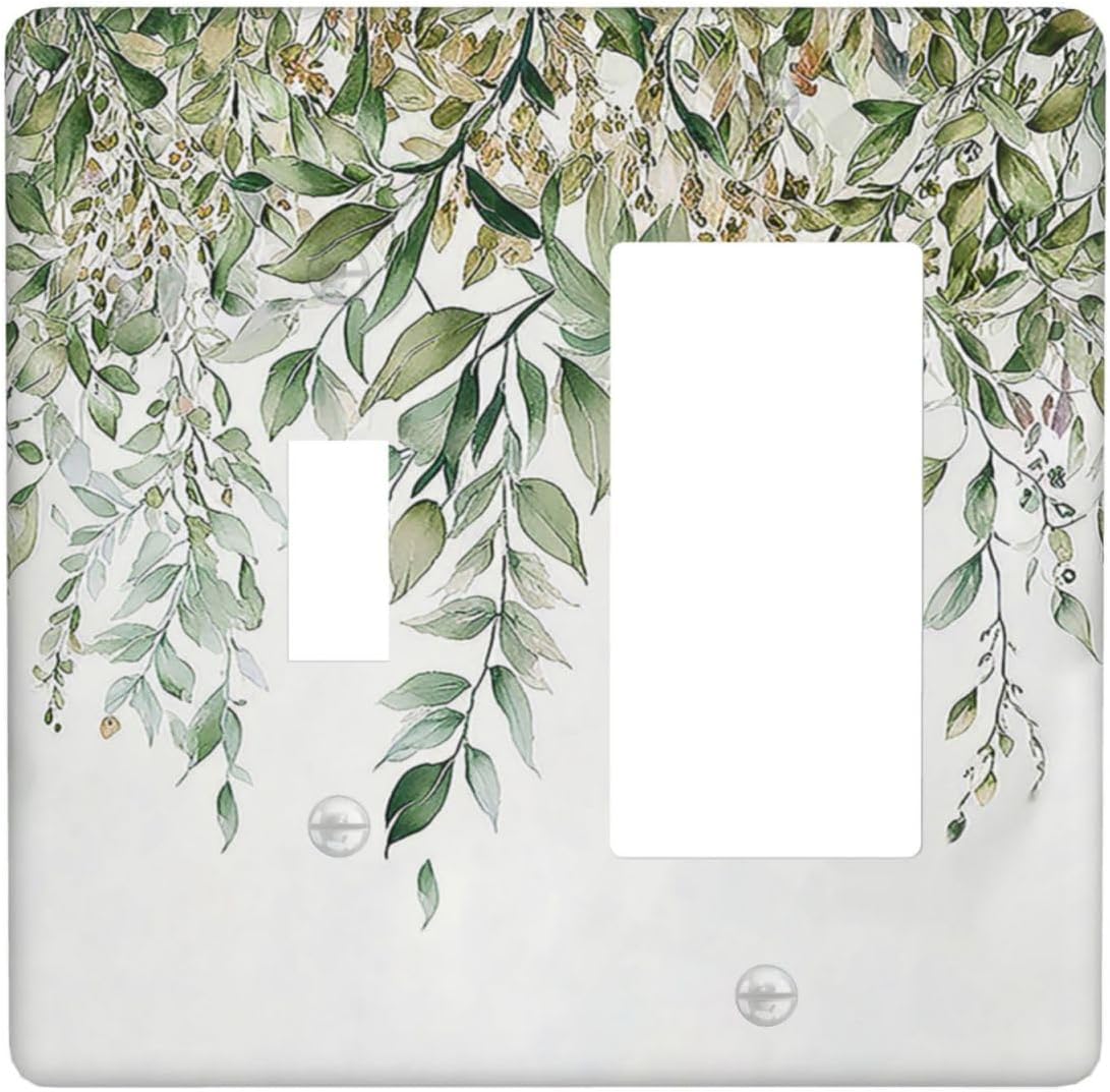 Outlet Covers Sage Green Eucalyptus Watercolor Plant Leaves 1 Toggle 1 Rocker Combination Decorative Wall Plate Electrical Switch Plates Light Switch Cover Plate for Bedroom Bathroom