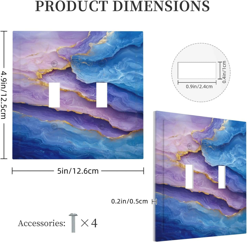 Decorative Light Switch Plate Covers Abstract Blue Purple Gold Marble Texture 2 Gang Light Switch Cover Plate Unique Double Toggle Wall Plate Outlet Covers Faceplate for Bathroon K Decor