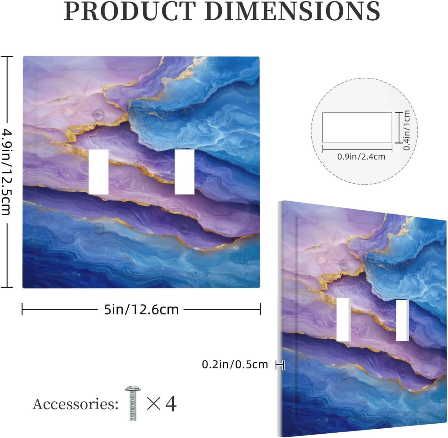 Decorative Light Switch Plate Covers Abstract Blue Purple Gold Marble Texture 2 Gang Light Switch Cover Plate Unique Double Toggle Wall Plate Outlet Covers Faceplate for Bathroon K Decor