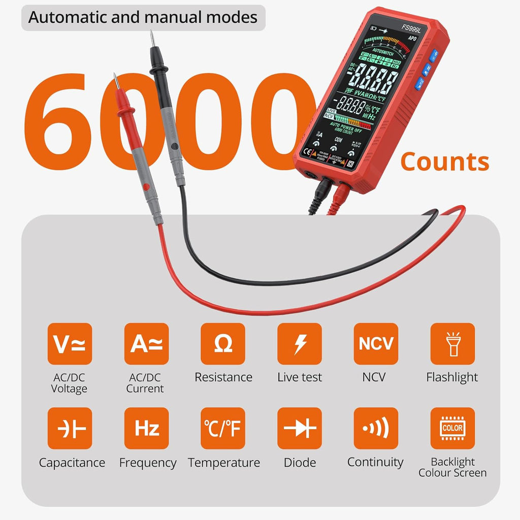 Proster USB C Rechargeable Smart Multimeter with 5.0 Inch Color Screen - 6000 Count Smart Multi Testers, True RMS Autoranging Multimeter, NCV Capacitance, CAT III 600V Safety