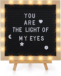 Changeable Felt Letter Board with LED Lights - 10×10" Message Custom Signs & Wood Stand & 450 Letters, Poster Board for Valentine's Day/Baby/Pregnancy Announcement/Classroom Wall Decor Gifts, Black