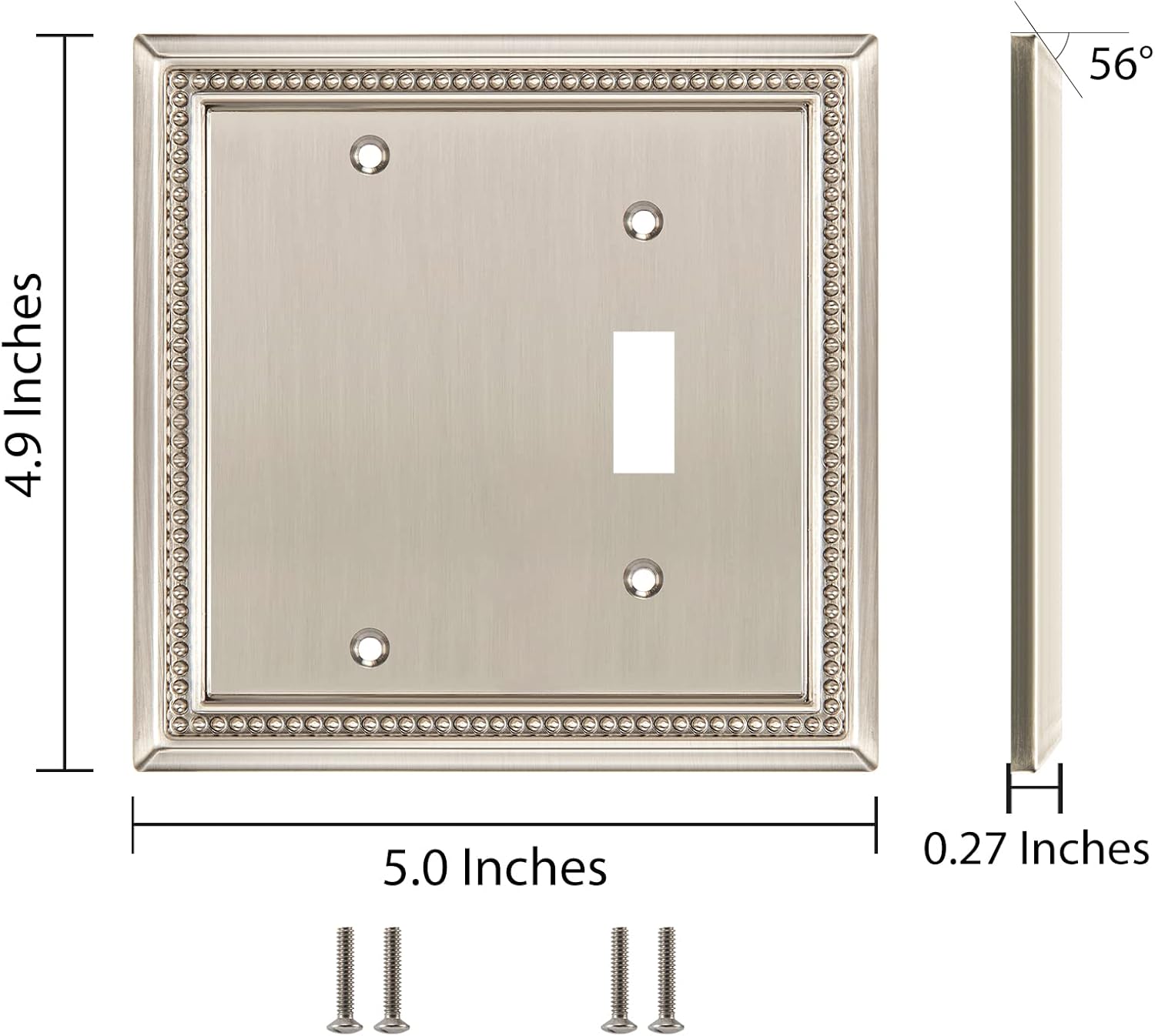 Henne Bery Sunken Pearls Heavy Duty Decorative Wall Plate Switch Plate Outlet Cover (Blank/Toggle, Satin Nickel)