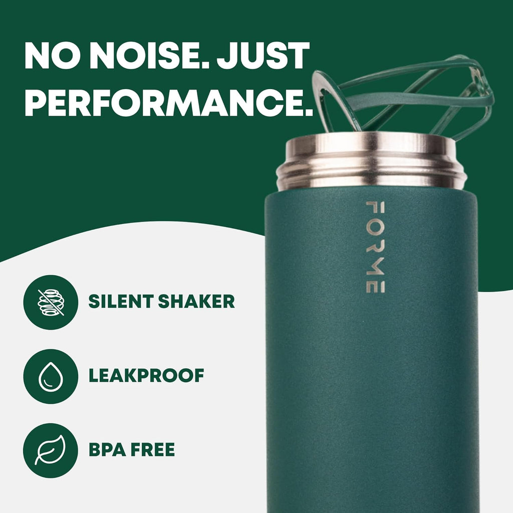FORME - Blender Shaker Bottle, Leakproof Double Insulated Stainless Steel, Noiseless Shaker Bottle for Hot & Cold Drinks with Supplement Storage, Ideal for Protein & Shakes (Jungle, 16.9 oz)