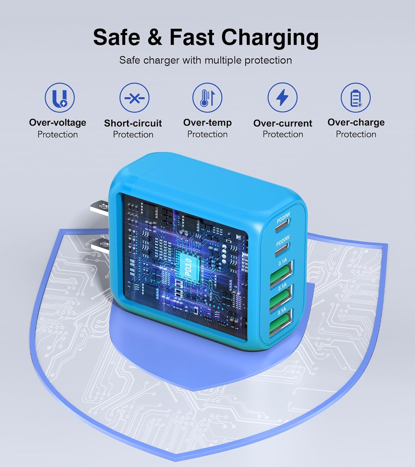 2-Pack USB C Wall Charger Block,60W 5-Port C Charger Fast Charging Block PD Power Adapter +QC 3.0 Multiport Type C Box Charger Cube USB A Wall Plug for iPhone 14/15/16/17 Pro Max,Samsung Galax