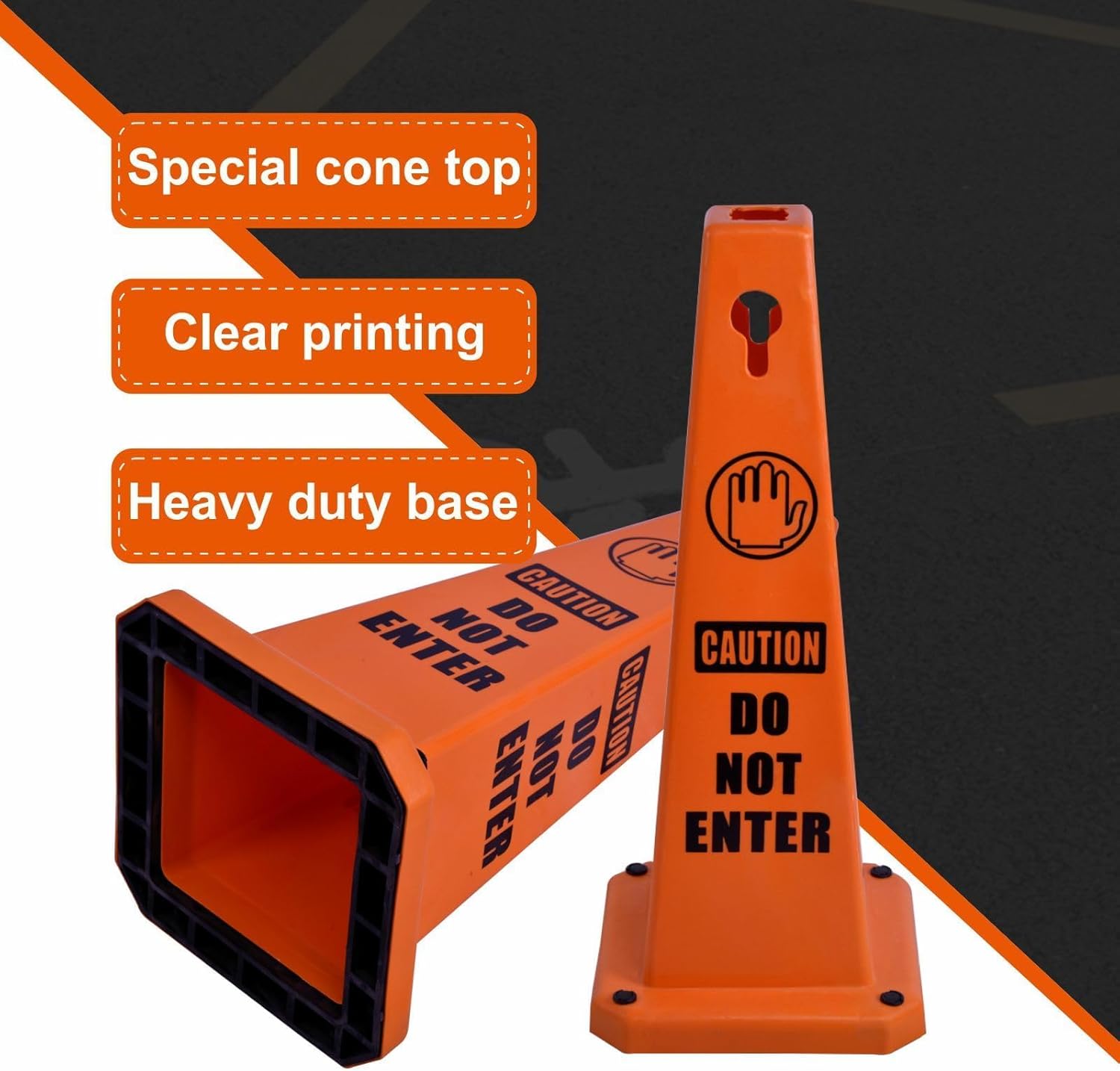 26.5" Caution Cones, 4-Sided Visible Safety Signs with Heavy Rubber Base, Warning for Slip & Fall Prevention, Indoor/Outdoor Use (4, Do Not Enter-Orange, 26.5 inch)