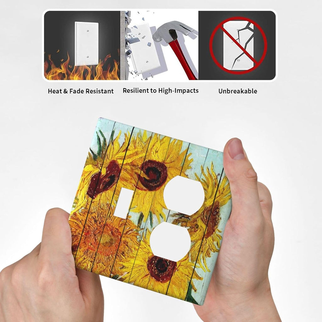 Wallplates Sunflowers Oil Paintings Wood Floral 1 Toggle 1 Duplex Switch Plate Electrical Gfci Faceplate Decorative Light Switch Covers For Farmhouse Bed Room Decor
