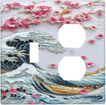 Wallplates The Great Wave Off Kanagawa With Sakura 1 Toggle 1 Duplex Switch Plate Electrical GFCI Faceplate Decorative Light Switch Covers for Bedroom Bathroom Decor