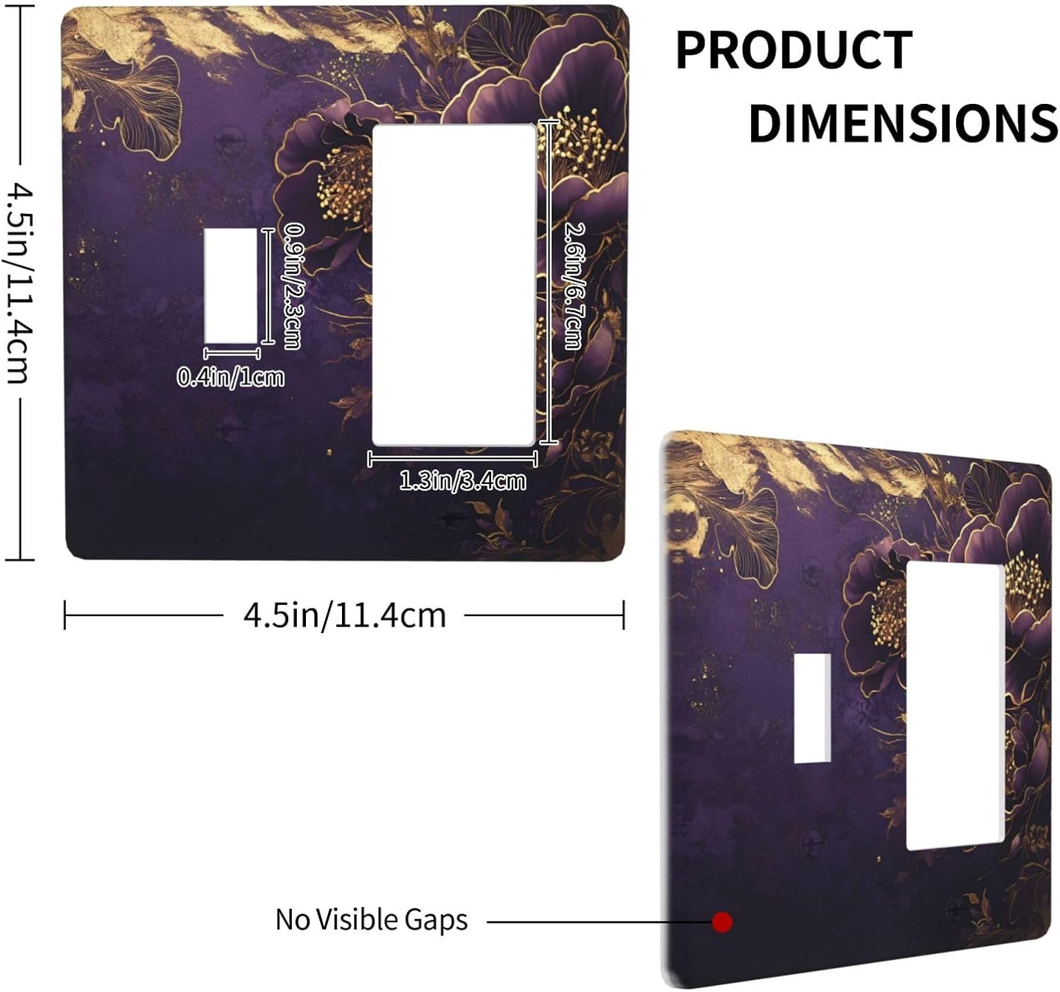 Decorative Outlet Covers Vintage Purple Peony Gold Leaf Flowers Floral 2 Gang 1 Gang Wall Plate Cover Single Toggle Rocker Combination Light Switch Cover Plate Jumbo Switch Cover Plate