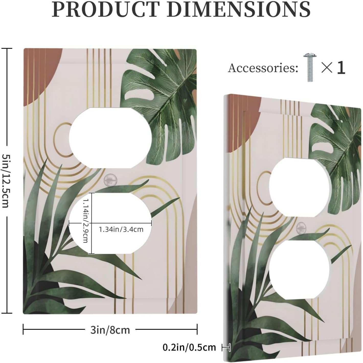 Decorative Outlet Covers Boho Mid Century Abstract Arch Green Leaves 1 Gang Duplex Light Switch Cover Plate Wall Plate Electrical Switch Plate Covers for Bedroom Home Decor（ 2 Pack）