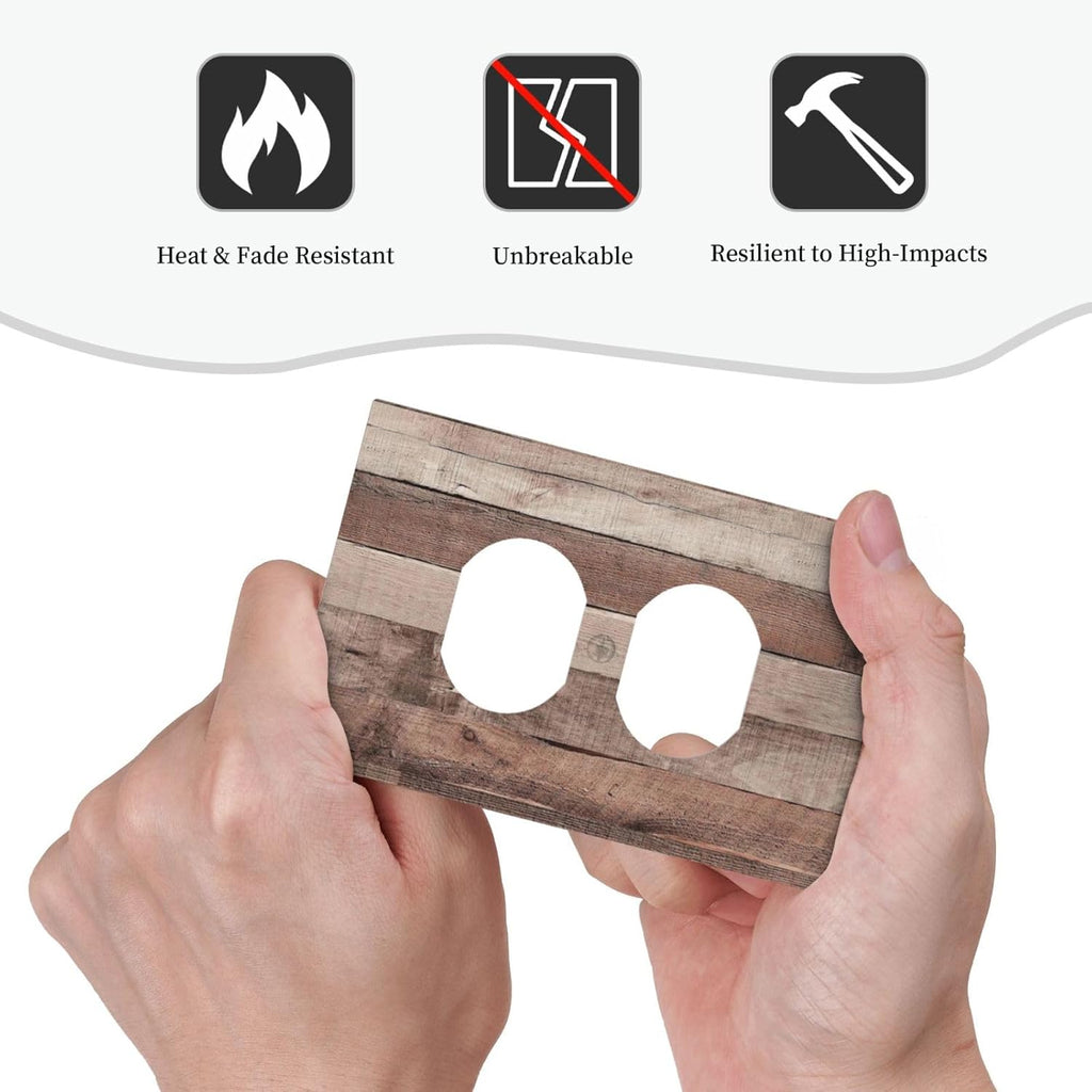 Outlet Covers Retro Wood Brown Farmhouse Barn Wooden 1 Gang Duplex Light Switch Cover Decorative Switch Plates Electrical Receptacle Faceplate Wall Plate for Farmhouse Cabin Decor