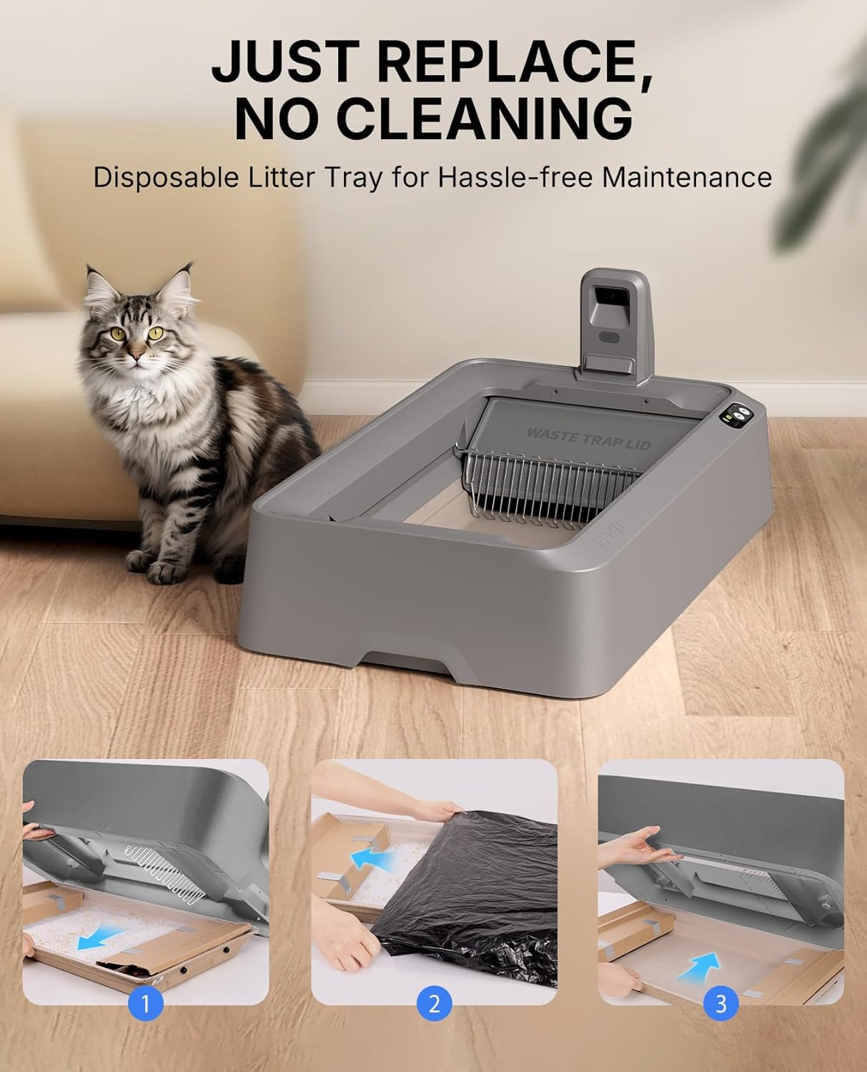 PETKIT Open-Top & AI Camera Self Cleaning Cat Litter Box, Urinary Health Monitor Automatic Cat Litter Box, Smart Robot with 2-Way Raking/5G WiFi/Safety Sensors/Odor Control for Multiple Cats (Grey)