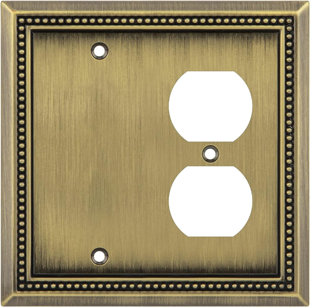 Henne Bery Sunken Pearls Heavy Duty Decorative Wall Plate Switch Plate Outlet Cover (Blank/Duplex, Antique Brass)