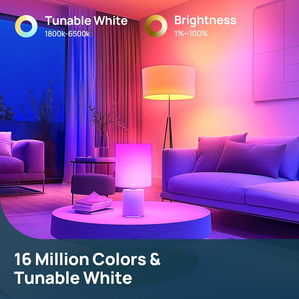 Linkind Smart Light Bulbs, 1600LM (100W Equivalent) Smart Bulb, Work with Alexa & Google Home, RGBTW Color Changing Bulb Music Sync, 2.4GHz Wi-Fi & Bluetooth, LED Alexa Light Bulbs 14W, A21 E26, 4Pack