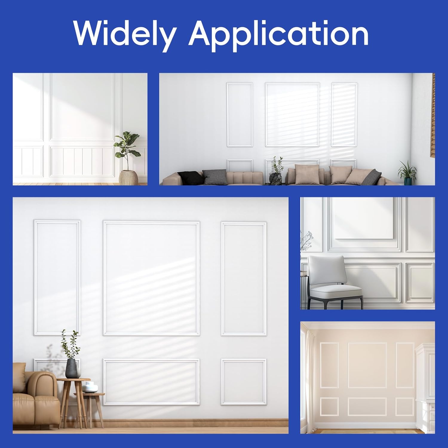 COUKIU 6 Sets Pre-Cut Wall Molding kit,Ready to Assemble Accent Molding Wainscoting Panels for Interior Walls Home Decor（6 Frames，Style2)