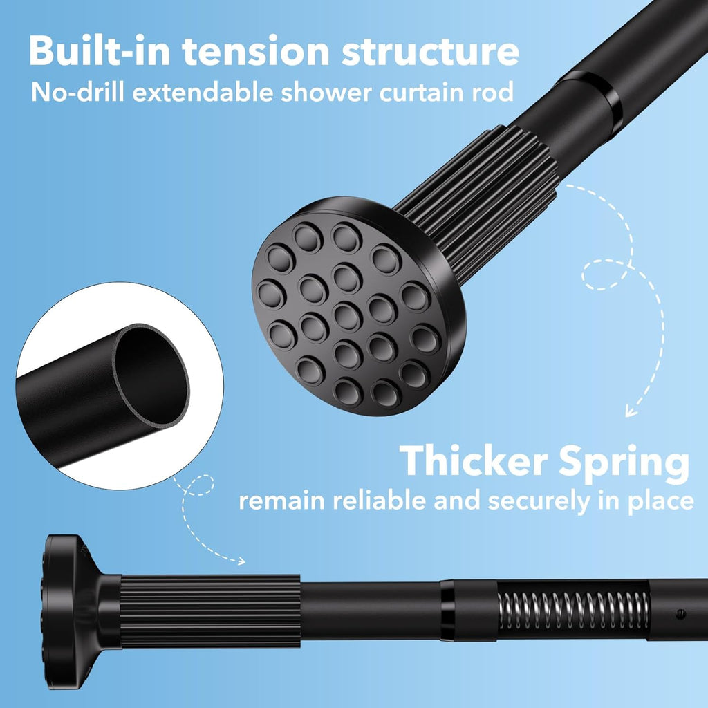Tension Curtain Rod 51–148 In (4.25–12.33 ft),Extra Long Outdoor Curtain Rod for Window or Bathroom Patio,Easy to Install No Drilling Never Rust,Heavy Duty Adjustable Spring Shower Rod