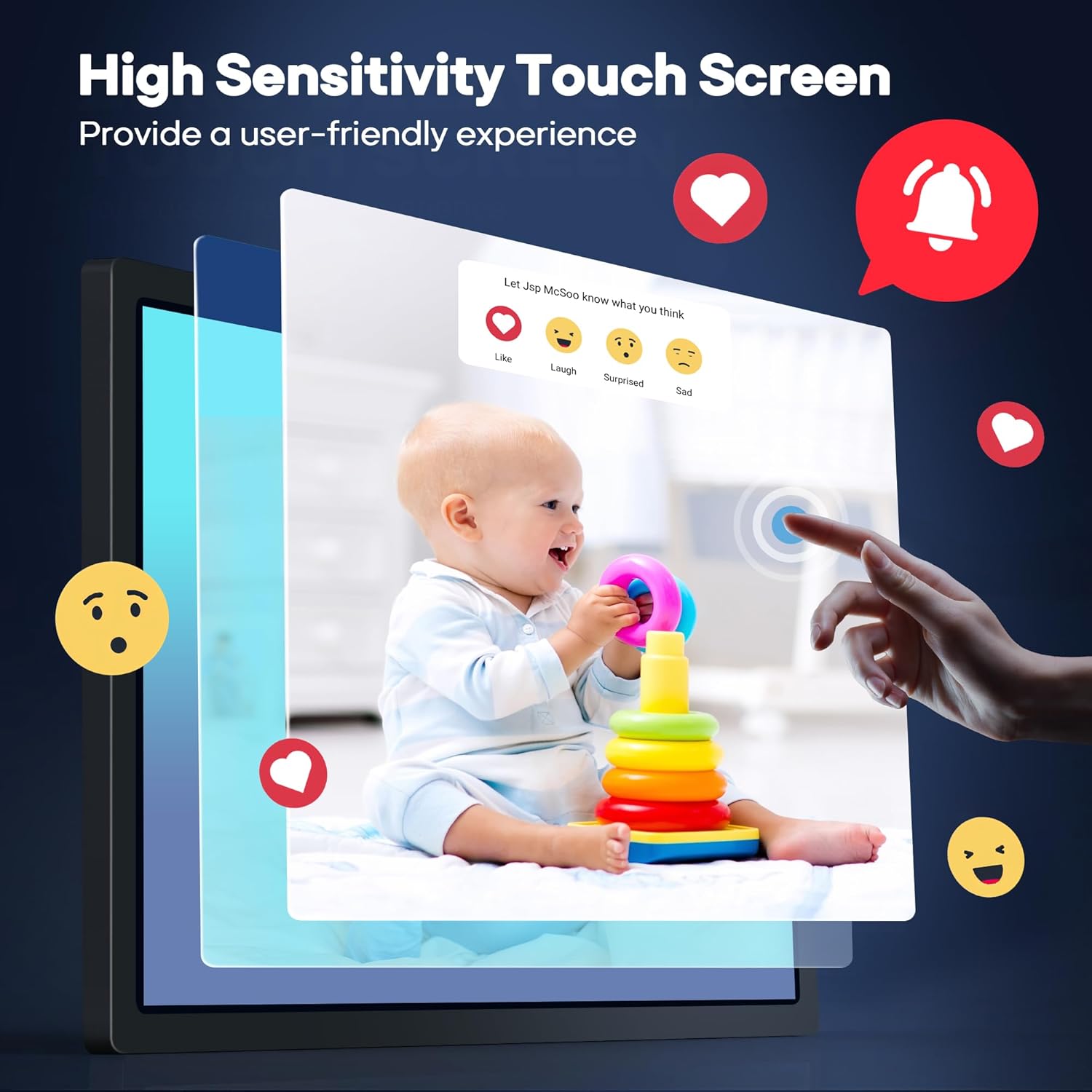 Frameo 32" Extra Large Digital Picture Frame WiFi 64GB, 1920 x 1080 FHD IPS Touch Screen Electronic Photo Frames, Wall Mounted, Auto-Rotate, Support USB and SD Card, Share Photos Videos Instantly