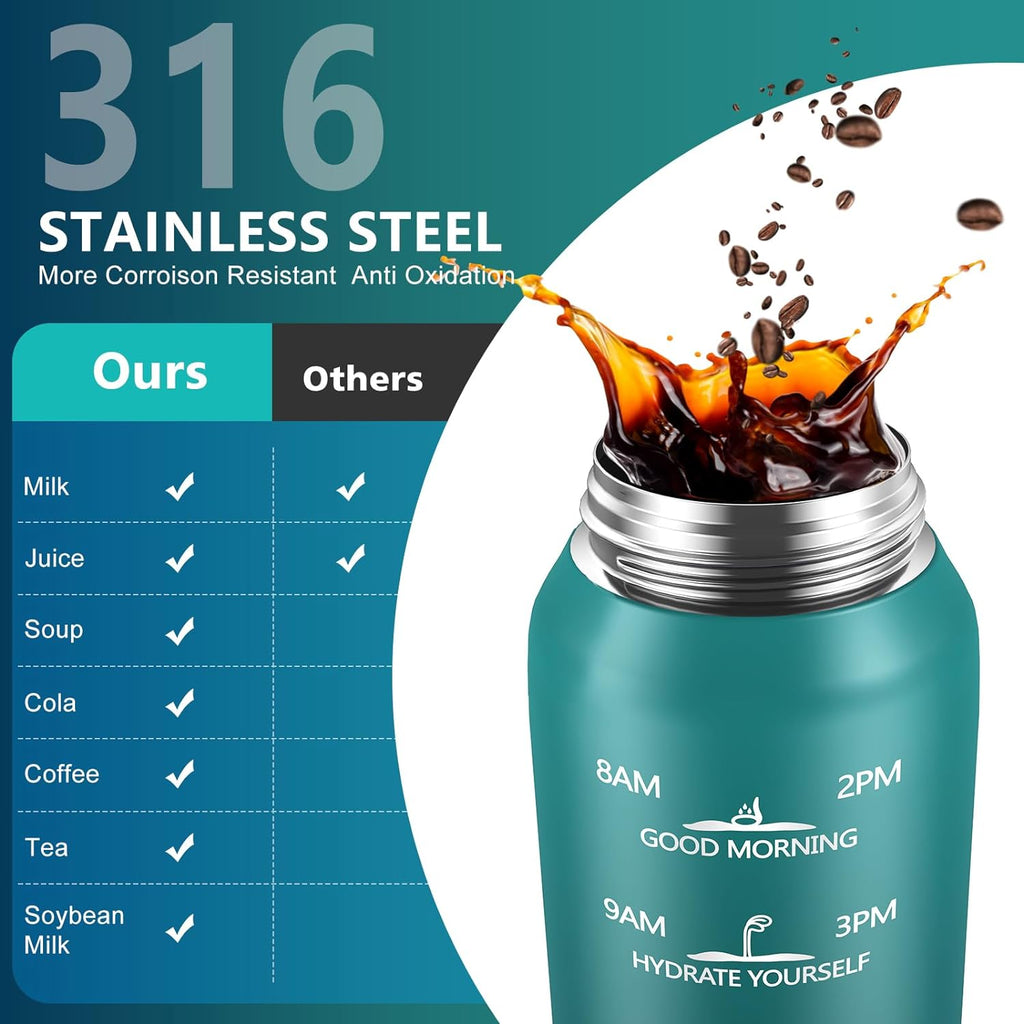 Insulated water bottle with Straw and Chug Lids, 18/10 Stainless Steel 24oz Water Bottle BPA Free, Double Wall Vacuum Wide Mouth Insulated Water Bottle for Men, Women & Kids BLUE BLUE