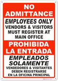 Brimar - 10" x 14" - Bilingual Vendors & Visitors Must Register Sign - .040″ Rust-Free Aluminum - High Visibility - Easy Installation