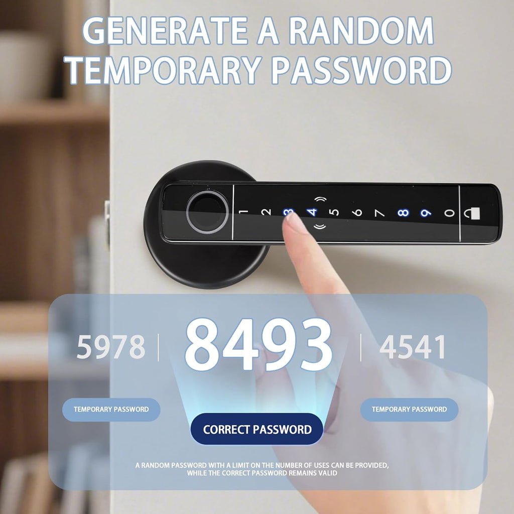 Fingerprint Door Lock Biometric Door Lock with Keypad & Keyless Entry - Smart Door Knob Handle for Bedroom/Home/Hotel/Office/Apartment - Supports APP/IC Card/Fingerprint/Key/Passcode Unlocking