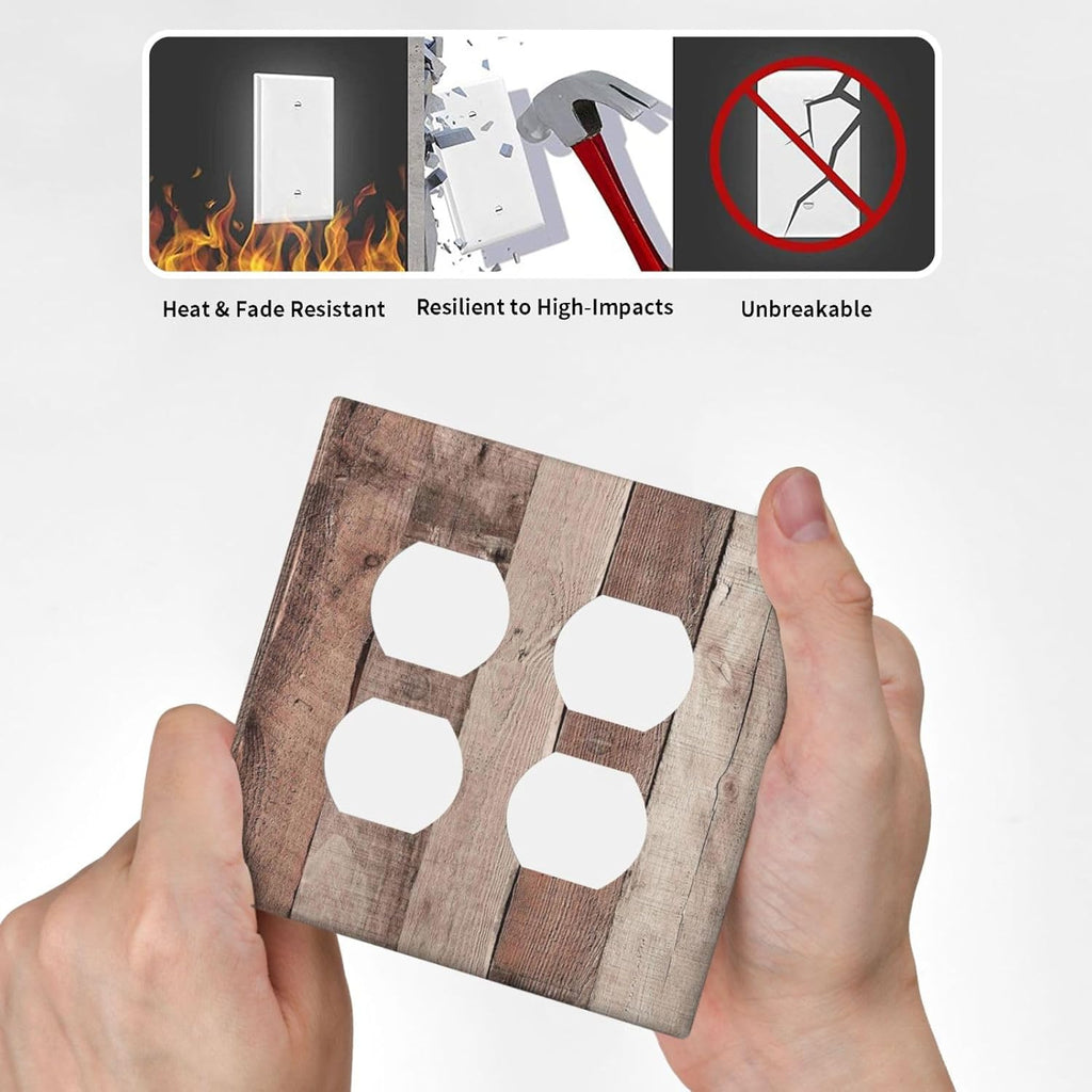 Outlet Covers Retro Wood Brown Farmhouse Barn Wooden 2 Gang Double Duplex Decorative Light Switch Covers Electrical Wallplates Socket Faceplate for Farmhouse Cabin Decor