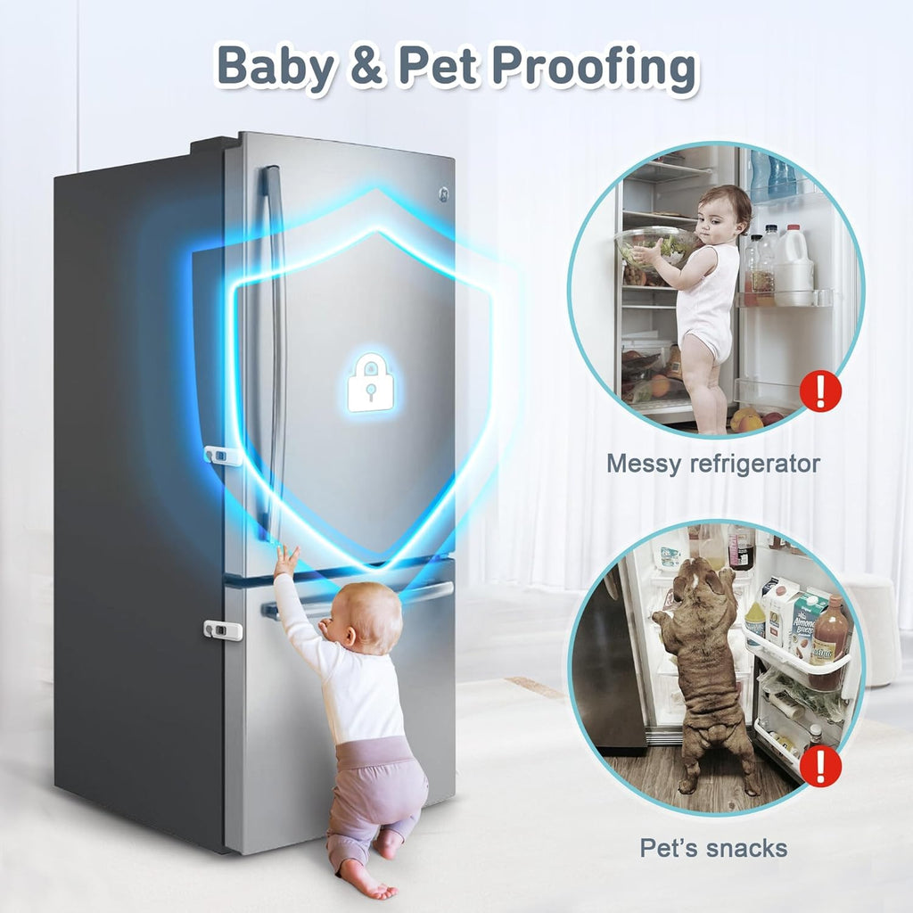 2 Pack Child Proof Refrigerator Locks, Fridge Locks for Kids Safety with Sticky 3M Adhesives Pads, Freezer Door Latches for Toddlers and Baby, Ideal for Upright Freezer, Ovens, Cabinets Door